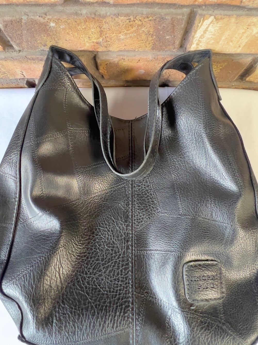Black Leather Tote with Subtle Patch Logo